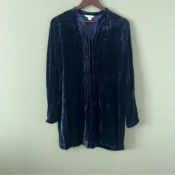 Sundance Hendrix Silk Blend Navy Velvet Shirt Mini Dress Long Sleeve Sz XS - Picture 3 of 11